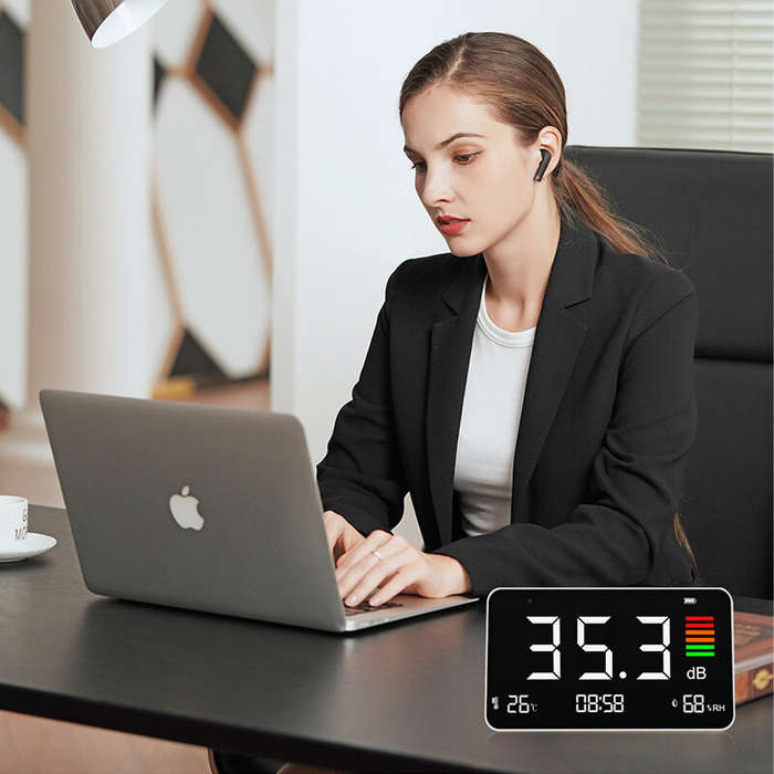 Black - Portable Digital Noise Meter with Temperature Humidity Time Display 160.5x90.5x50mm Recharge