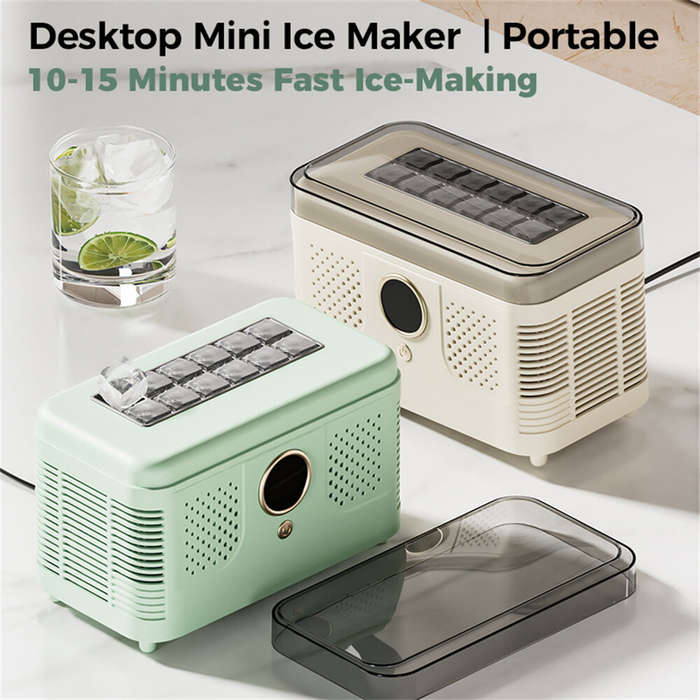 Beige - EXPED SMART Portable Mini Countertop Ice Maker Machine Quick 12 Solid Ice Cubes in 20 Mins Q