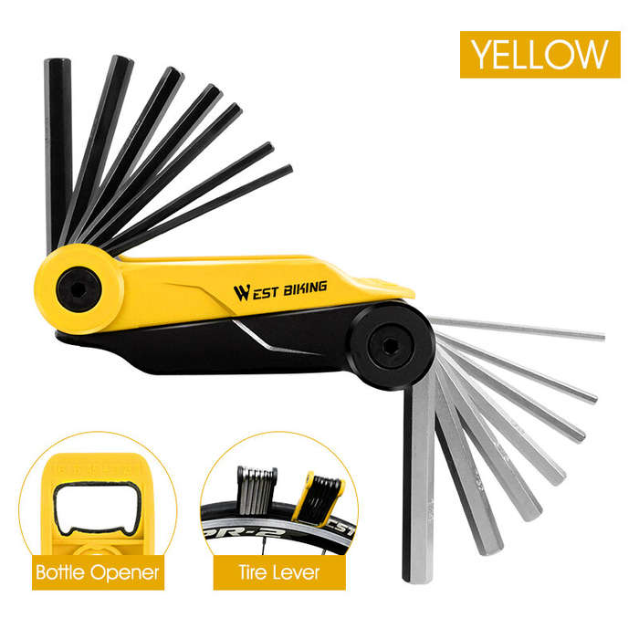 Yellow - WEST BIKING 16 In 1 Bicycle Repair Tools Portable Folding Hexagon Socket Tool Multi-functio