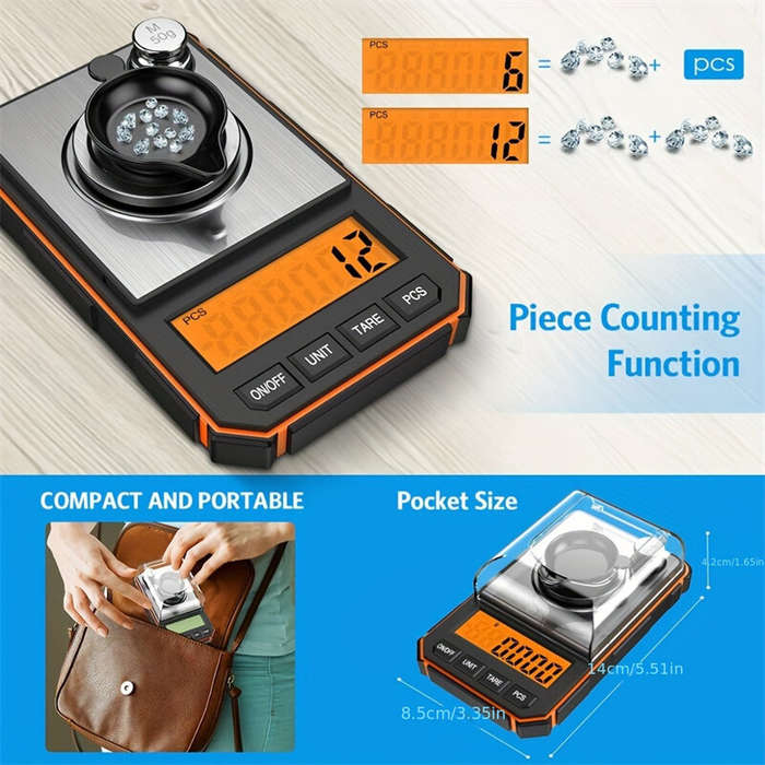 Orange - Professional 0.001g Portable Mini Digital Scale High Precision 50g Range LCD Display For Je