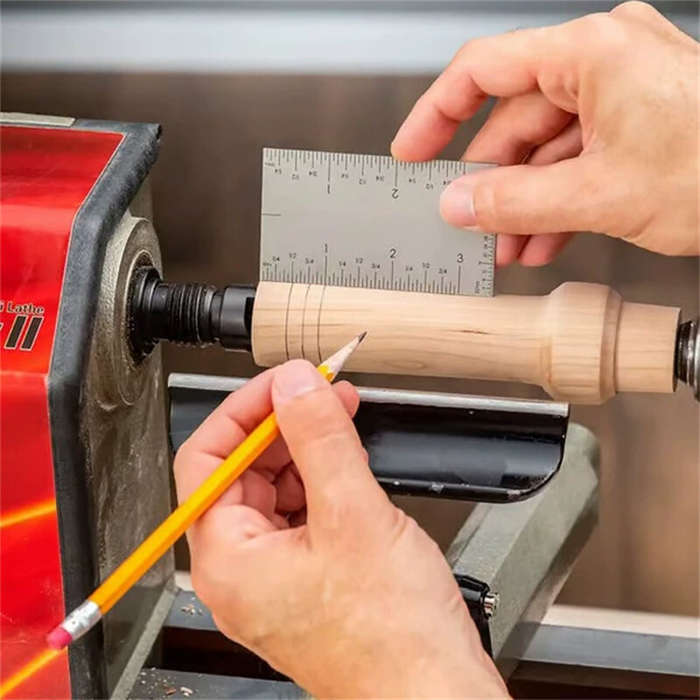 #A - Stainless Steel Square Edge Ruler Compact Measuring Tool 8.9 x 5 cm Portable Metric and Inch Ma