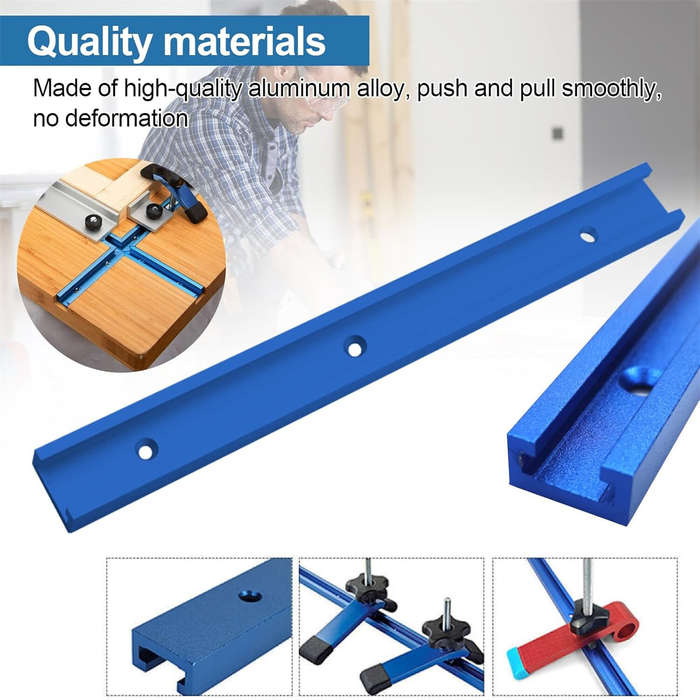 Blue. - Aluminum Alloy T-Track 400mm Blue with Self Tapping Screws M8 Handles M8/M6 T-Track Sliding