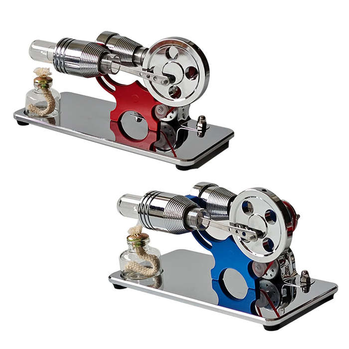 Red - LL-015 -Type Mirror-Reflective Thermal Hot Air Stirling Engine Generator Model with LED Bulb S