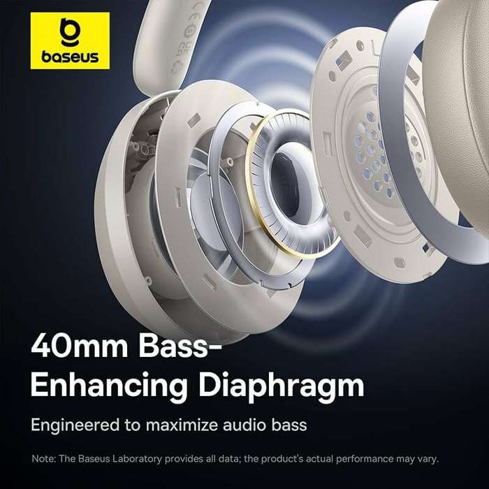 Grey - Baseus Bass 35 Max bluetooth Headset Wireless Headphone 40mm Units Deep Bass 65H Playback Sof