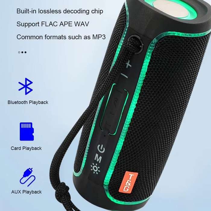Black - T&G TG288 Portable Speaker bluetooth Speaker 360 Stereo Deep Bass RGB Light IPX6 Waterproof