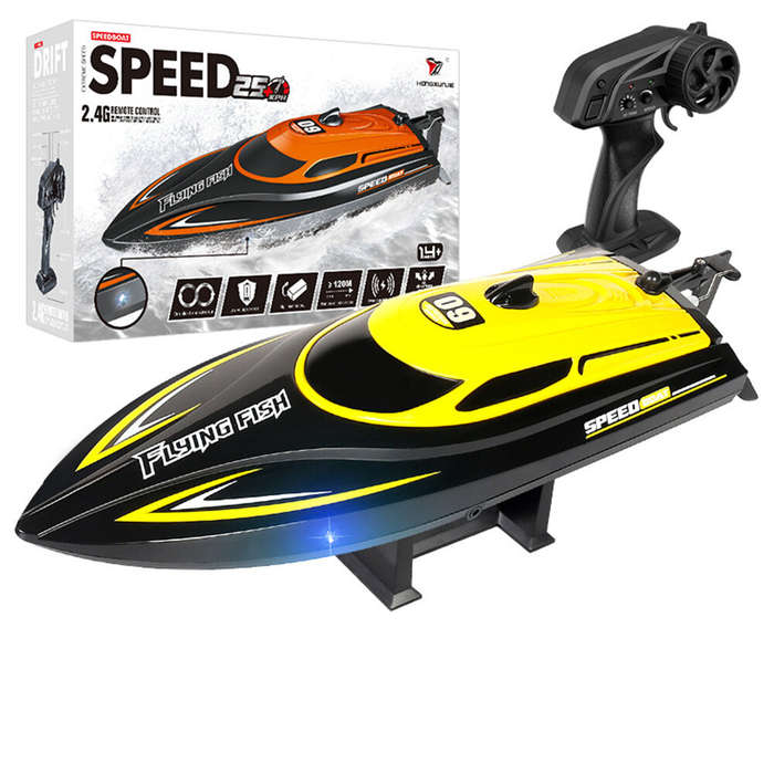Orange - HXJRC HJ812 2.4G 4CH RC Boat High Speed LED Light Speedboat Waterproof 25km/h Electric Raci