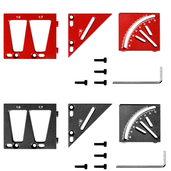 Black - Woodworking Marking Ruler Aluminum Alloy Multi-functional Tool with 45 and 90 Line Marker Ci