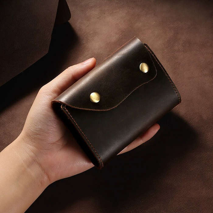 Coffee - Ekphero Handmade Leather Credit Card Holder Wallet for Men Vintage Genuine Leather Multi-sl