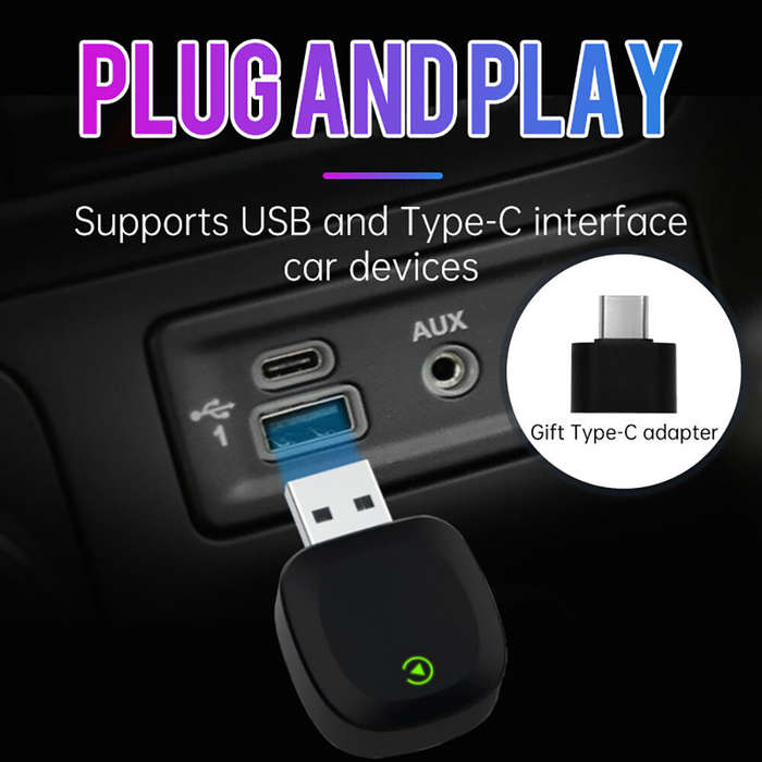 Black - BABAOLONG Mini 2-in-1 Wired to Wireless CarPlay Adapter /Android Auto Adapter Plug & Play Du