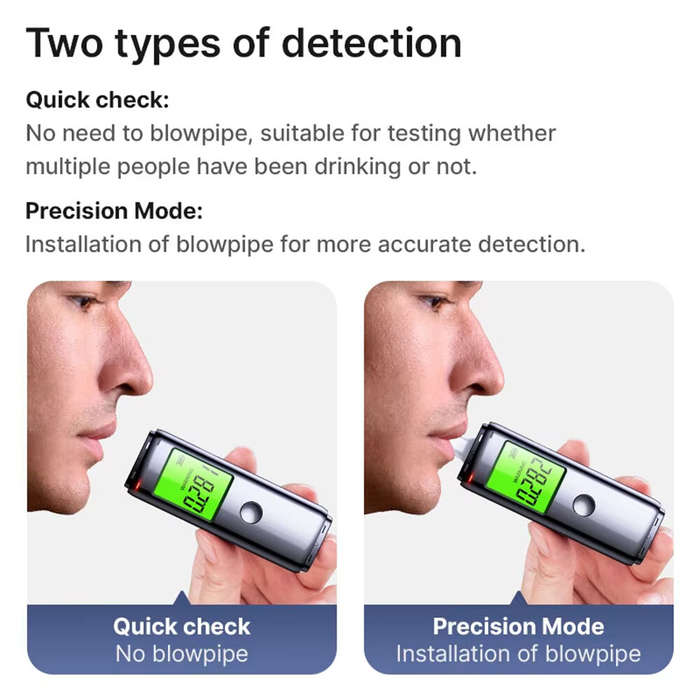 Black - Professional Breath Alcohol Tester 2.0-Inch LCD Display High Accuracy Breathalyzer Alcohol T