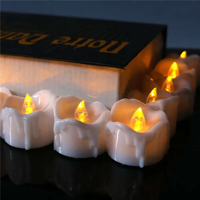 Yellow - 12pcs LED Electronic Tealight Remote Control Timing Tears Christmas Wedding Birthday Confes