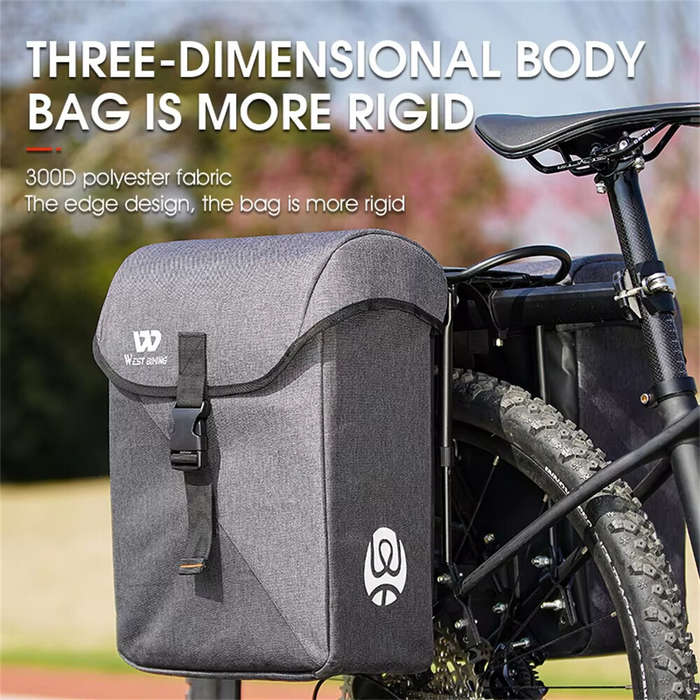 Grey Black - WEST BIKING 35L Bicycle Pannier Bag Waterproof 300D Polyester Sturdy Double Side Bike B
