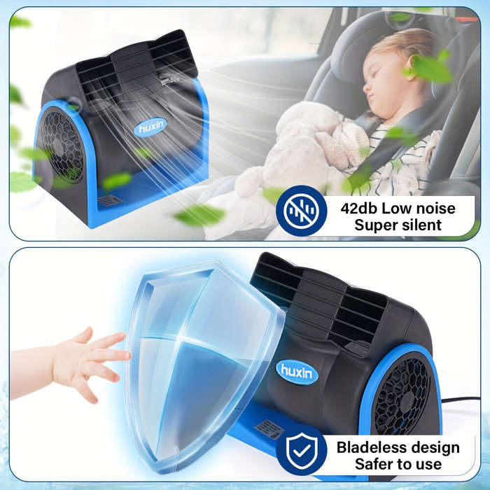 Black - 12V Universal Car Bladeless Air Conditioning Fan Car Silent Electric Fan Adjustable Speed Tu