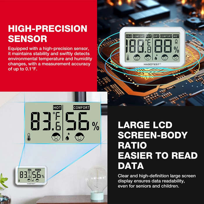 HT681 - HABOTEST HT680/HT681 Thermometer Hygrometer Weather Station Mini Thermometer Living Room LCD