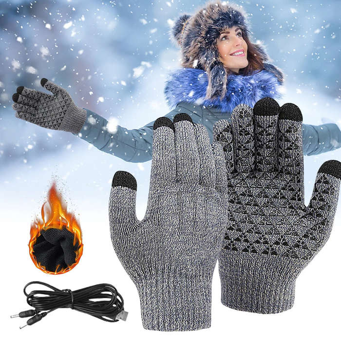 Grey - Pair Motorcycle Electric Heated Gloves Thickened Warm Full Finger USB Heating Electric Heatin