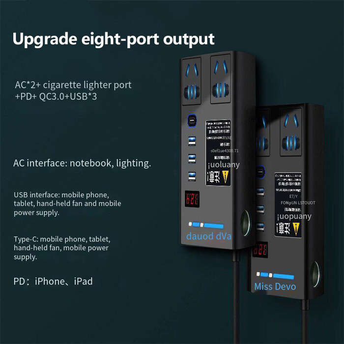 12V-110V - 200W High Power Car Inverter Charger 12V To 110V 220V Multi-Function Converter Type-C Mob