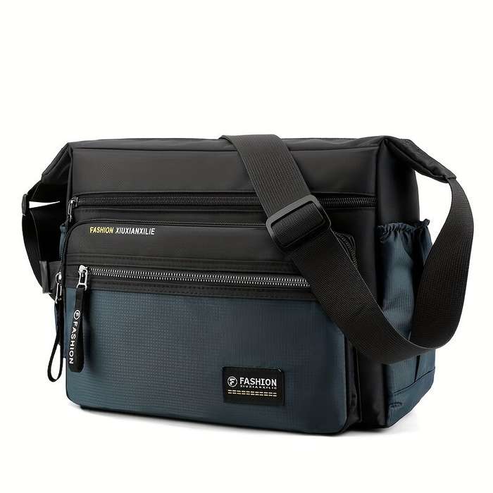 Black - Waterproof Nylon Men Crossbody Bag Large Capacity Multiple Pockets Zipper Shoulder Bag Fashi