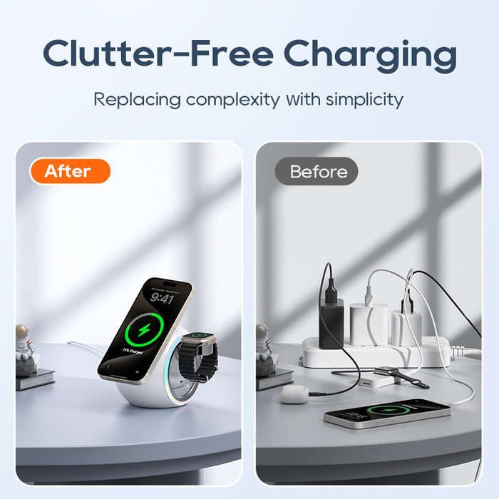 White - KUULAA KL-CD70 15W RGB Wireless Capsule Charger Fast Wireless Charging Stand for Smart Phone