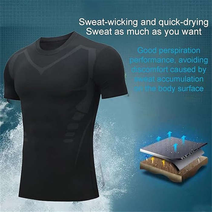 M - TENGOO Tight Sports Shirt Shaping Shirts Quick Drying Polyester Multifunctional Comfortable T-Sh