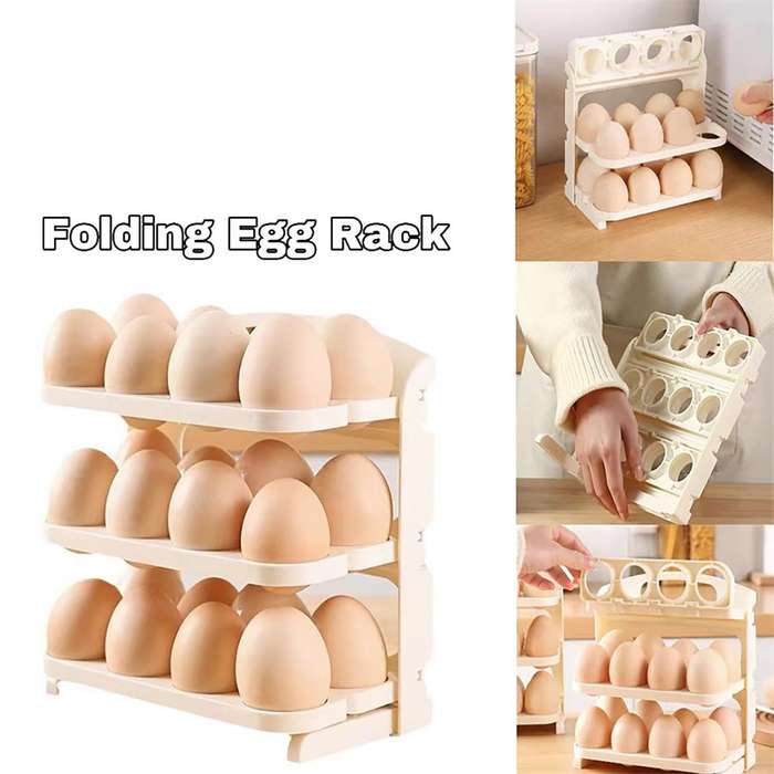 Light Beige - Multi-layer Foldable Anti-drop Egg Organizer Tray with Lid and Handle Egg Holder For R