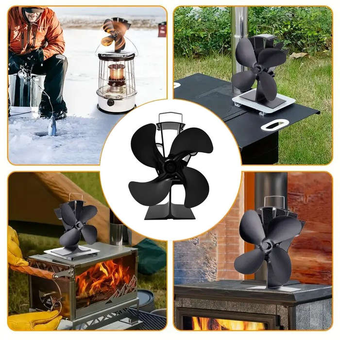 Black - IPRee 4 Blades Fireplace Fan Heat Power Stove Fan No Electricity For Wood Burner Log Burning