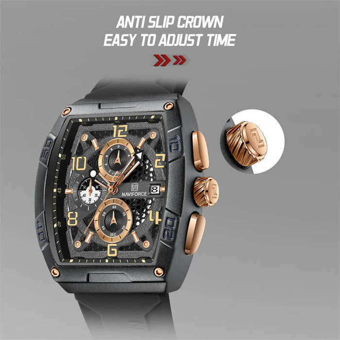 Black+Red - NAVIFORCE Men Watches Waterproof Large Dia Quartz Watch Multi-function Chronograph Sport