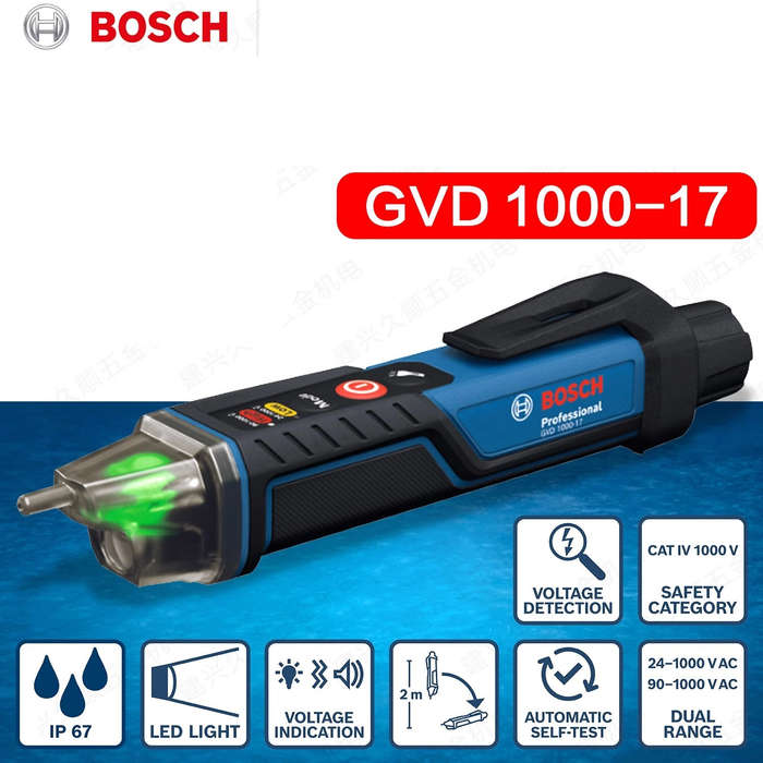 Blue - GVD 1000-17 Non-contact Voltage Detector Tester Pen CAT IV 1000V Dual Voltage Range IP67 Wate
