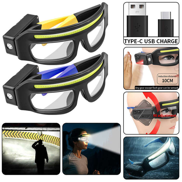 Yellow - High Brightness LED Headlamp 90Adjustable Job Site & Security Lighting 5 Modes Rechargeable