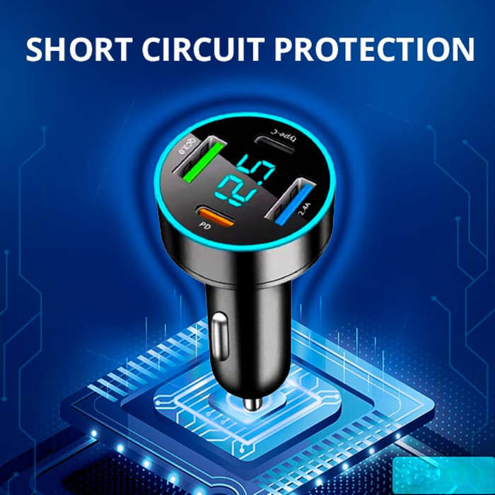Black - 66W Fast Charge Car Charger 4 USB PD20W Type-C QC3.0 Display Car Charger USB Charger 4 Port