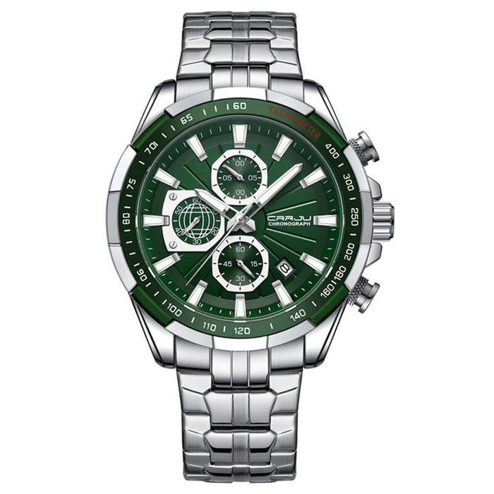 Green - CRRJU Business Men's Watches Fashion Luxury Stainless Steel Quartz Watches Waterproof Chrono