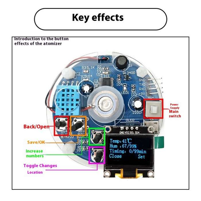 DIY Kit - STC Atomizing Humidifier Kit DC5V OLED Display Real Time Monitoring DIY Circuit Board Easy