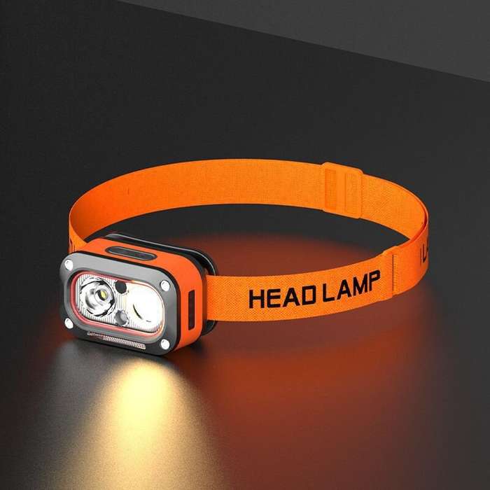 Orange - 3 Light Source Sensors Headlamp Lightweight Portable Head Lamps Super Bright Outdoor Night