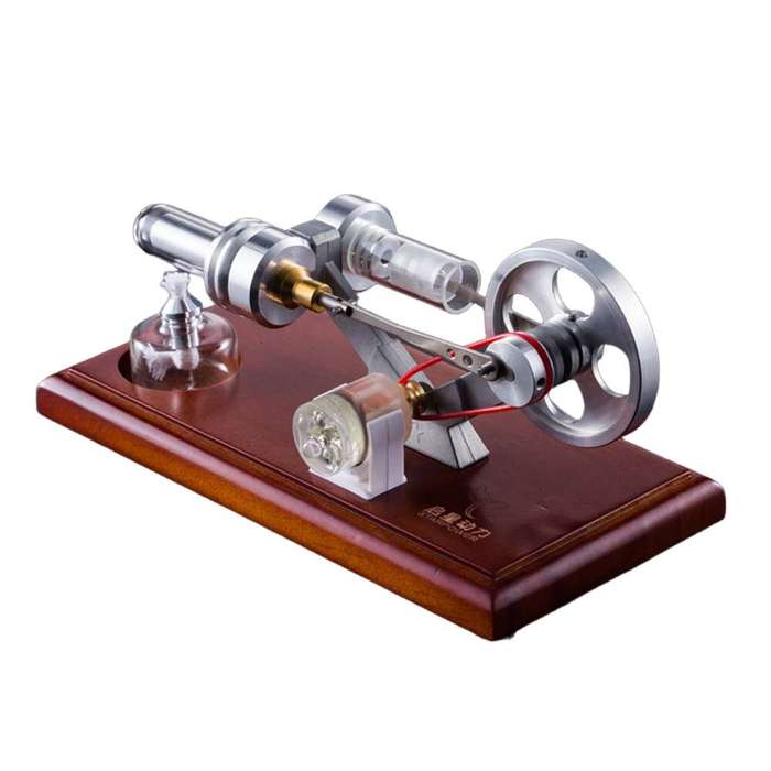 Silver - STARPOWER QX-FD-03 Stirling Engine Generator Model Wooden Base Physics Experiment Science D