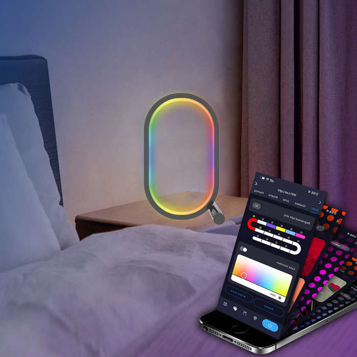 Black - WIFI Smart LED Desktop Ambient Night Light RGBIC USB Desk Lamp with App Dimmable Color Chang