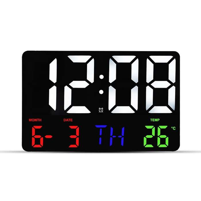 Multicolor - 16-Inch LED Digital Wall Clock Alarm Clock Large Screen Temperature Date Day Display Wi