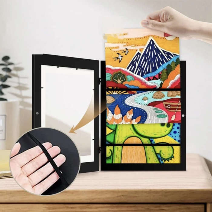 White - 2pcs Children's Art Frames A4 Front Hole Art Frame for Kids 2 Wooden Picture Frames for 50-2