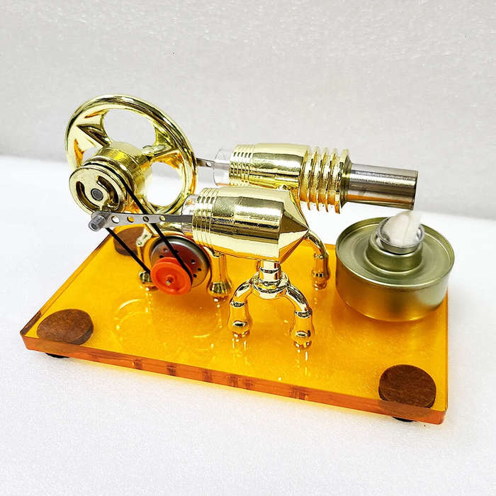 Gold - K611 Hot Air Stirling Engine Model Alternator wiht LED Acrylic Base Plate Steam Power Experim