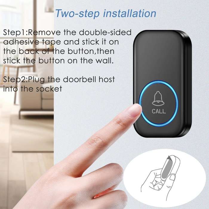 EU Plug - Wireless Doorbell IP44 Waterproof Smart Home Welcome Door Bell 300M Range 60 Ringtones 5-l