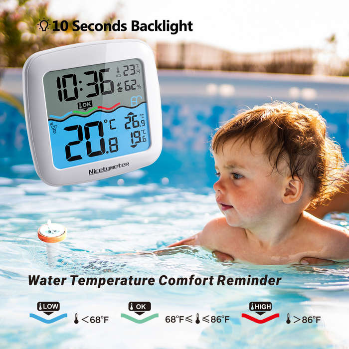 White - Wireless Pool Thermometer Floating 200ft Range Digital Indoor Outdoor Temperature Humidity M