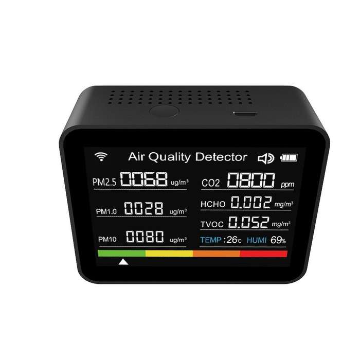 Black - 13-in-1 Tuya WIFI Intelligent Air Quality Monitor Indoor CO2 Detector with 2000mAh Battery R