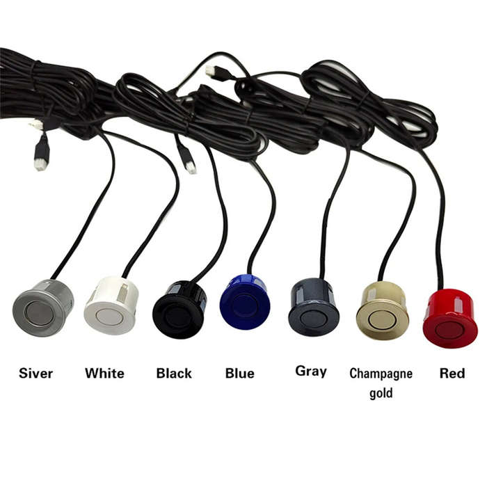 White - LED Parking Sensor Backup Detection System 4 Probes Reverse Radar Kit 12V Flush Mount Displa