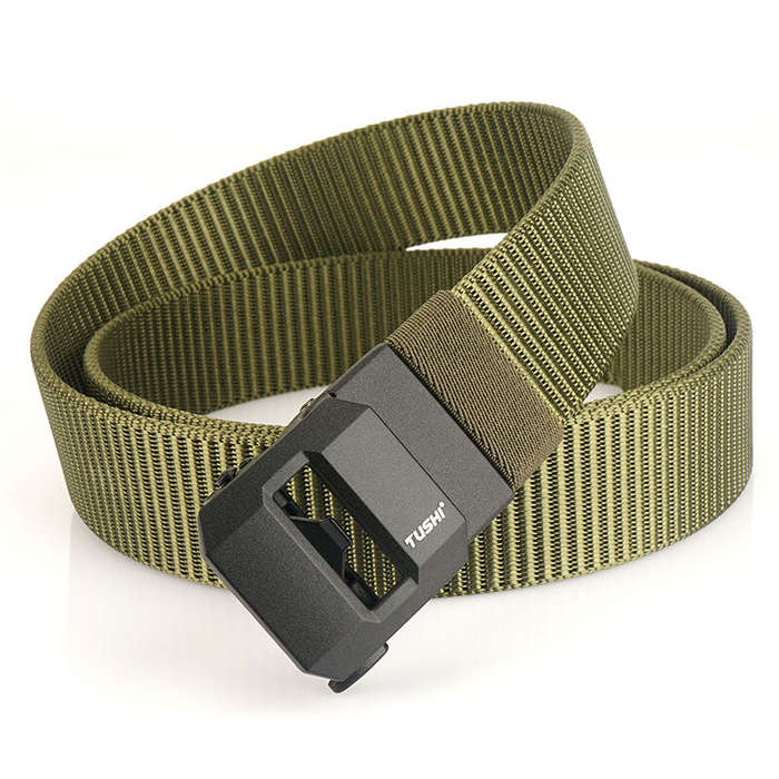 Black - TUSHI 120cm Length Luxury Metal Tactical Belts Automatic Buckle Nylon Quick Dry Sports Belts