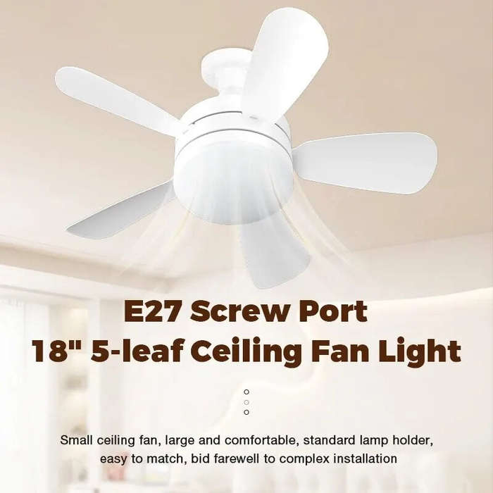 18 Inch E27 Screw Head Fan Light Remote Control Three Color Dimming Detachable Fan Leaf Household Si