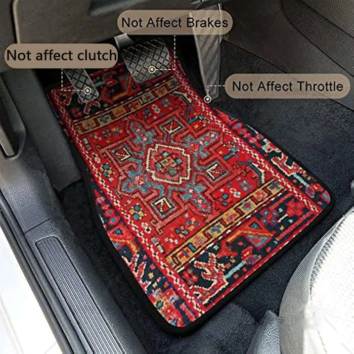 Red - 4 Pcs Car Floor Carpets Persian Style Set Front and Rear Carpets Pattern Printed Car Interior