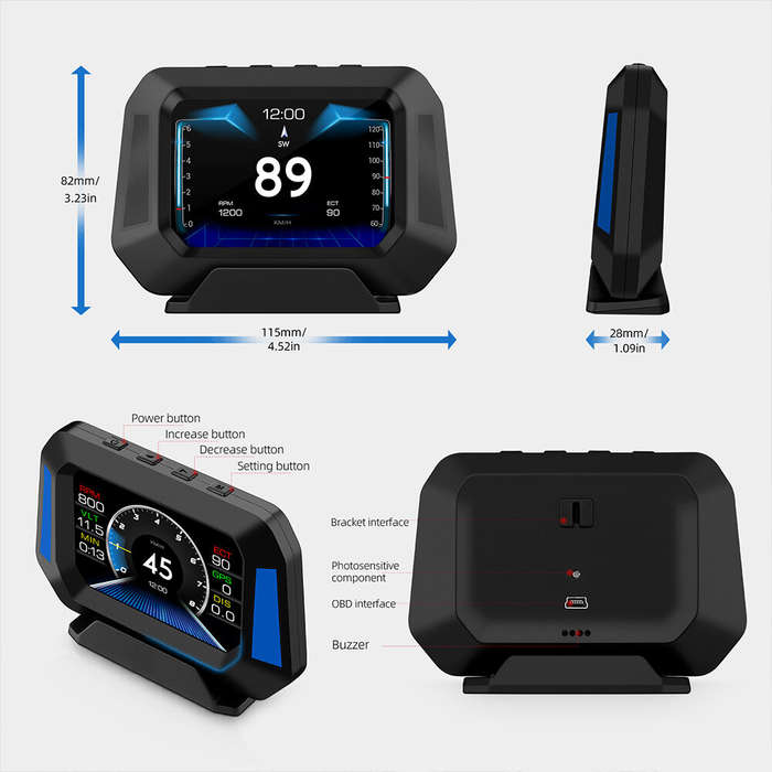 GEYIREN P21 HUD Head Up Display OBD 3.5inch Car Overspeed Warning Inclinometer Auto Electronic Volta