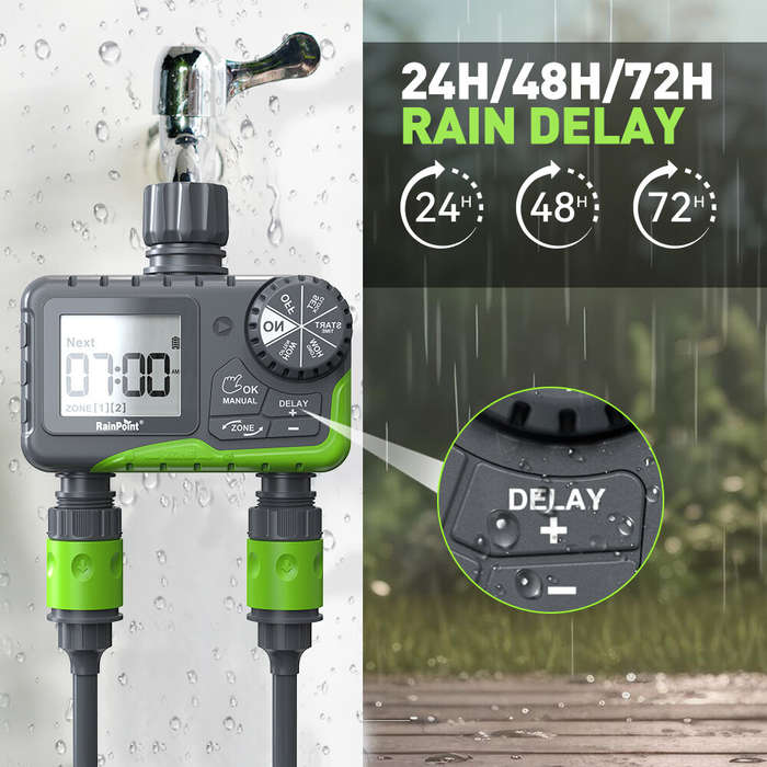 EU Plug - Rainpoint Dual Zone Garden Smart Timer Irrigation Valve Automatic Watering Device Smart Ti