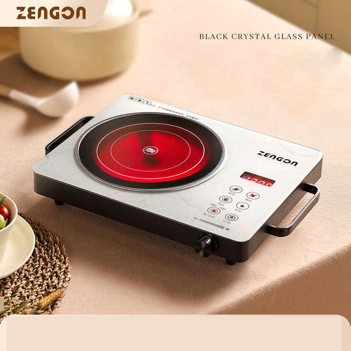 White - Zengon 3500W Induction Cooktop with Dual Heating Ring 3-Hour Timer Household Induction Cooke