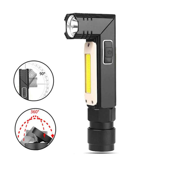 L - Rechargeable LED Flashlight Multifunctional Magnetic Base 360 Degree Rotate IP65 Mini Working La