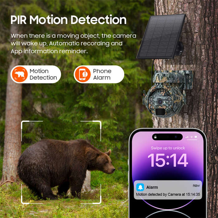 WIFI - 3MP Solar Powered Cameras WIFI Wireless Outdoors 360 View Animal Monitoring Camouflage PTZ Se