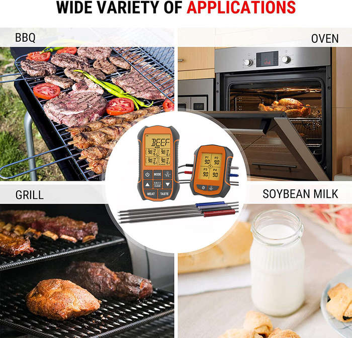 Orange - bluetooth Kitchen Oven Thermometer Four Probe Electronic Wireless Food Thermometer Dual Ala